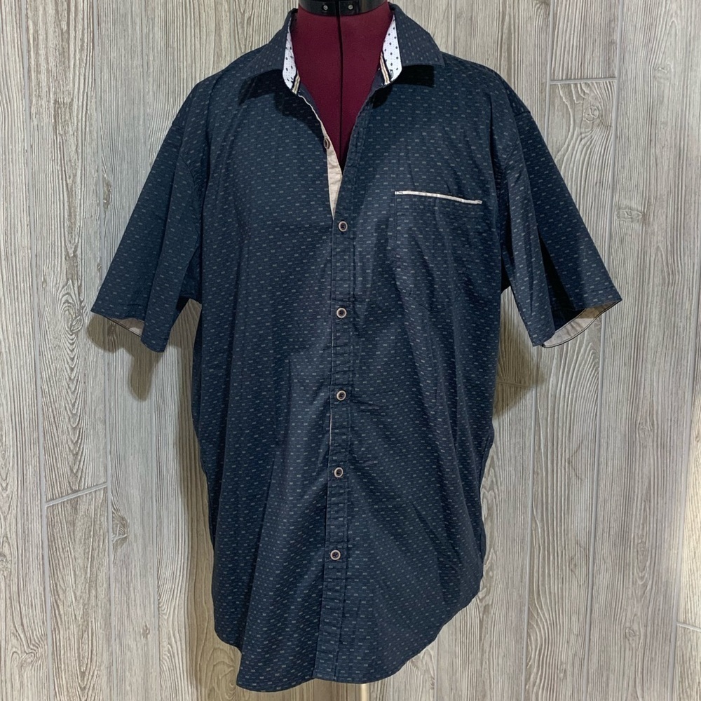 Mens Nomad Navy Aztec Geometric Pattern Short Sleeve Button Up XL